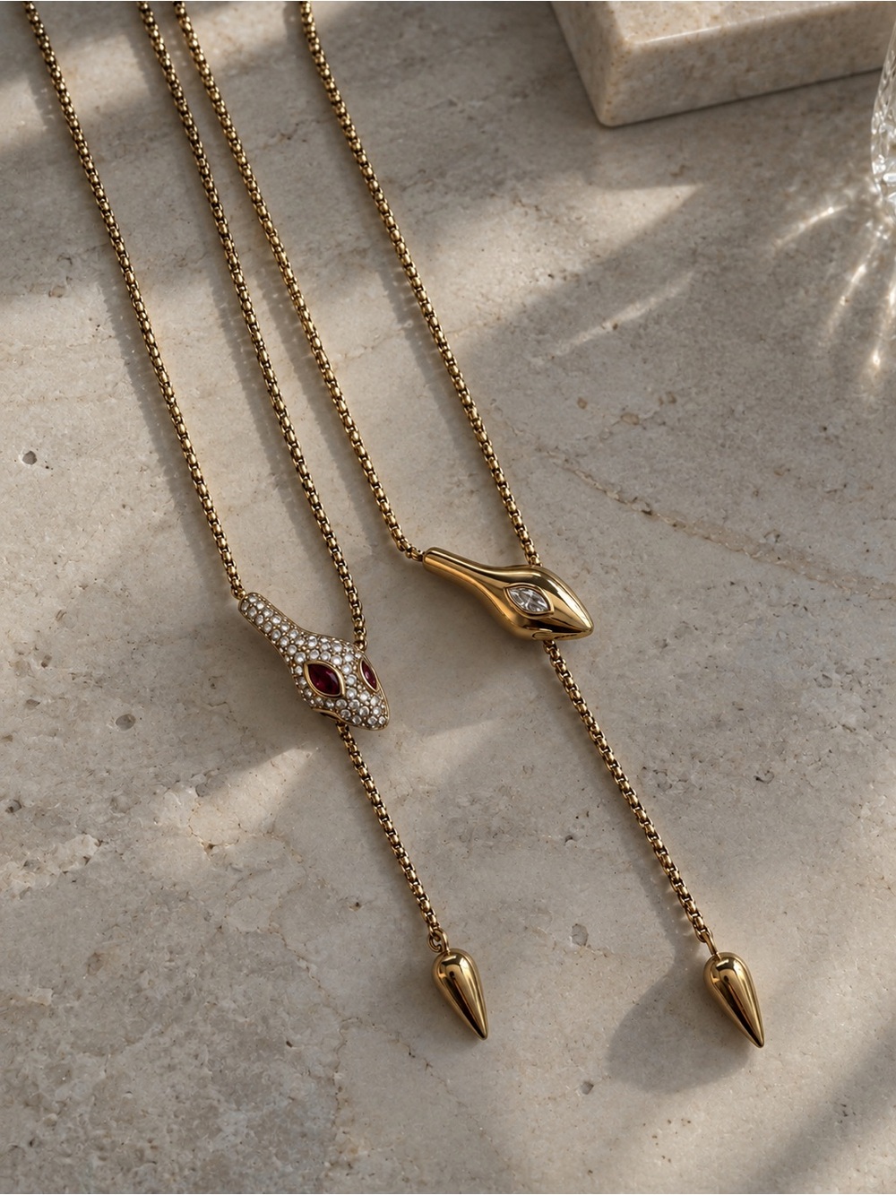 Gold Snake Pendant Necklace with Crystal Accents